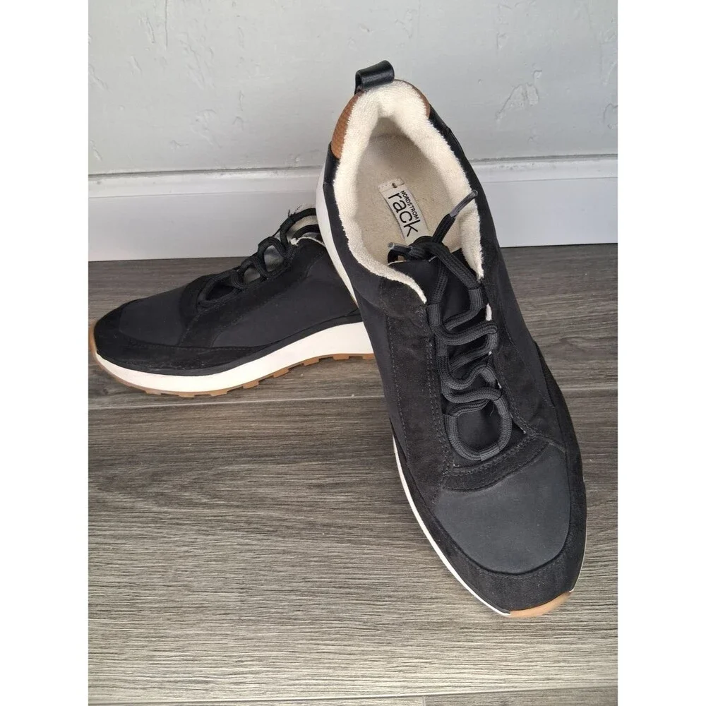 Nordstrom Rack Black Lace Up Comfort Sneakers Women's Sz 10 Casual Walking Shoes